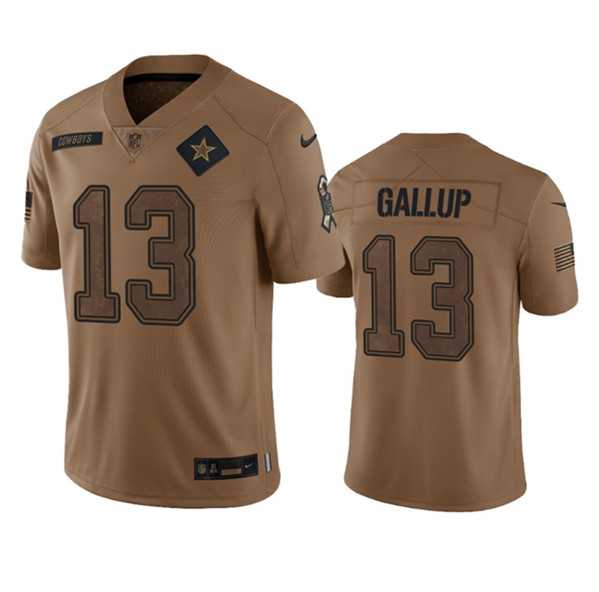Men%27s Dallas Cowboys #13 Michael Gallup 2023 Brown Salute To Service Limited Football Stitched Jersey Dyin